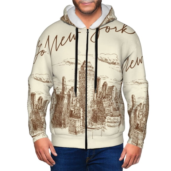 Vsdgher New York Mens Hoodies Zip Hoodie, Hoodies for Men, Zip-up Hooded Sweatshirt-Small