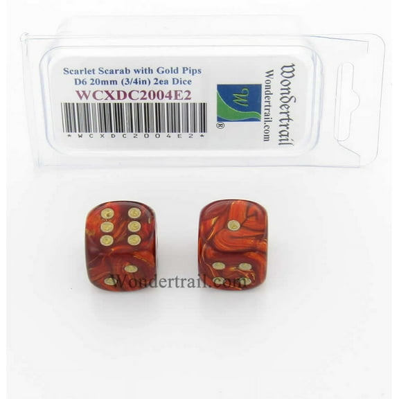Scarlet Scarab Dice with Gold Pips 20mm (3/4in) D6 Pack of 2 Wondertrail
