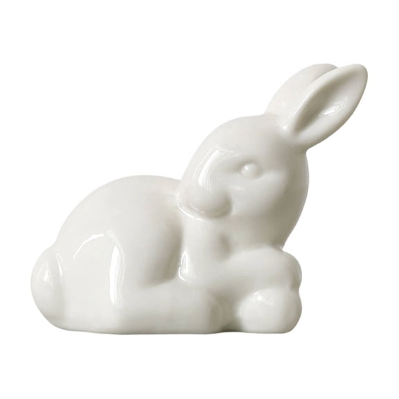 Mini White Ceramic Easter Bunny Figurine – Glossy Glazed Desktop Ornament for Living Room, Bedroom, Office or Spring Holiday Decor