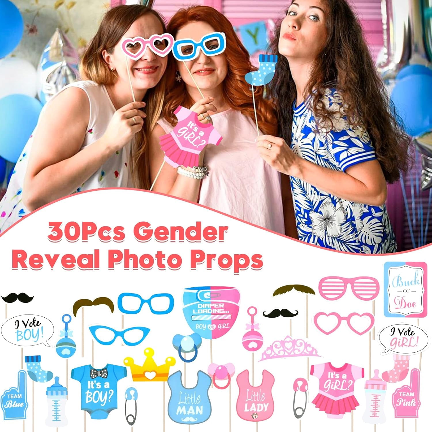 Miguan Baby Gender Reveal Party Favors Supplies Ideas, Team Boy or Girl Pins Daddy and Mommy Badge Pin Silicone Bracelet Photo Prop Necklace,Baby Shower Favors Pink Blue Gender Reveal Decor Game