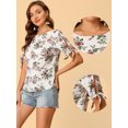 thumbnail image 2 of Allegra K Top Floral Para Blusas De Manga Corta Con Cuello Redondo Y Pu?os Para Mujer Blanco S, 2 of 5
