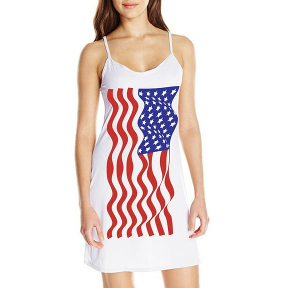 OAVQHLG3B Womens Dresses Sun Dresses Women Summer Casual 4th of July Outfits American flag Slim A-Line V-Neck ing Sleeveless Sling Skirt Dress
