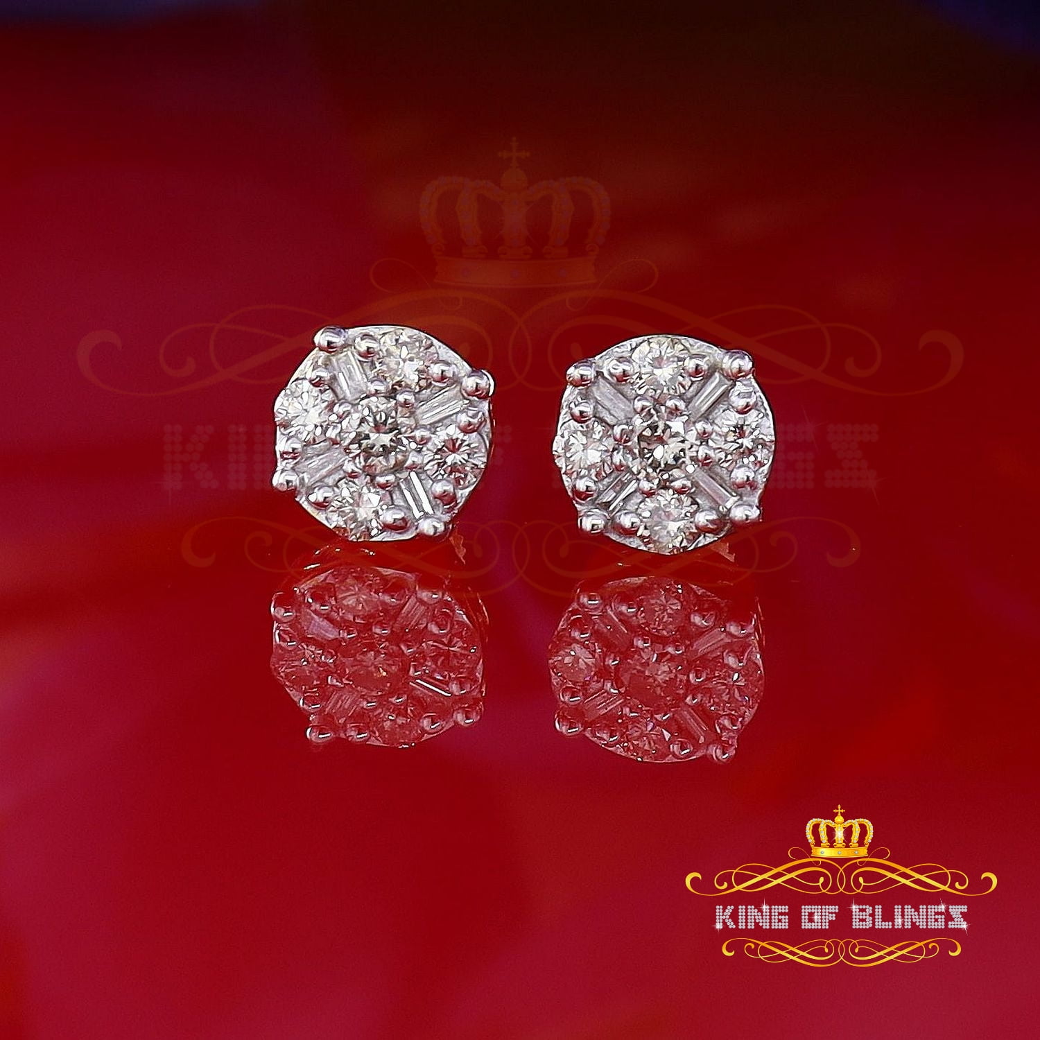 King of Bling's 10K Real Yellow Gold with Real 0.85CT Diamond Men's/Women's Stud Round Earring