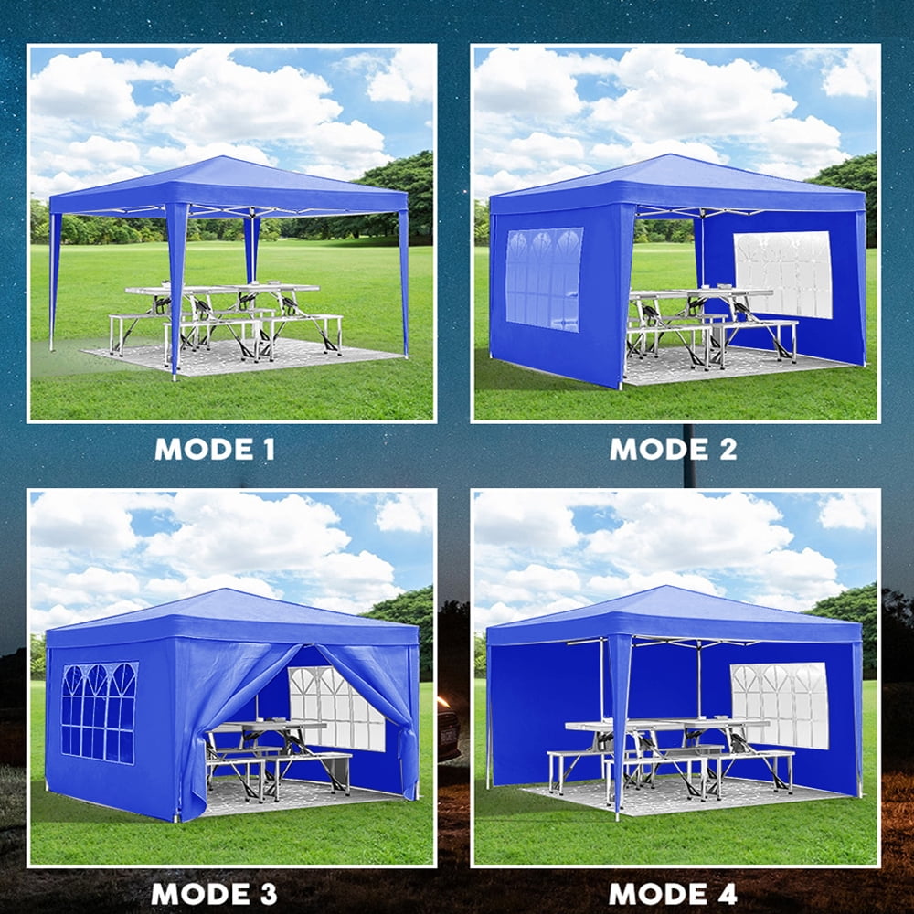 Pop Up Canopy Tent 10x10, Outdoor Gazebo with 4 Removable Sidewalls, Portable Instant Canopy with 4 Sand Bags for Party, Camping, Market, Tailgate, Blue