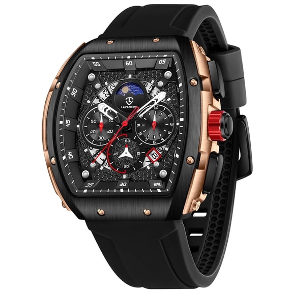 Watches for Men Multifunction Moon Phase Calendar Wrist Watches Luxury Quartz Waterproof Watch with Silicon Strap Gift for man
