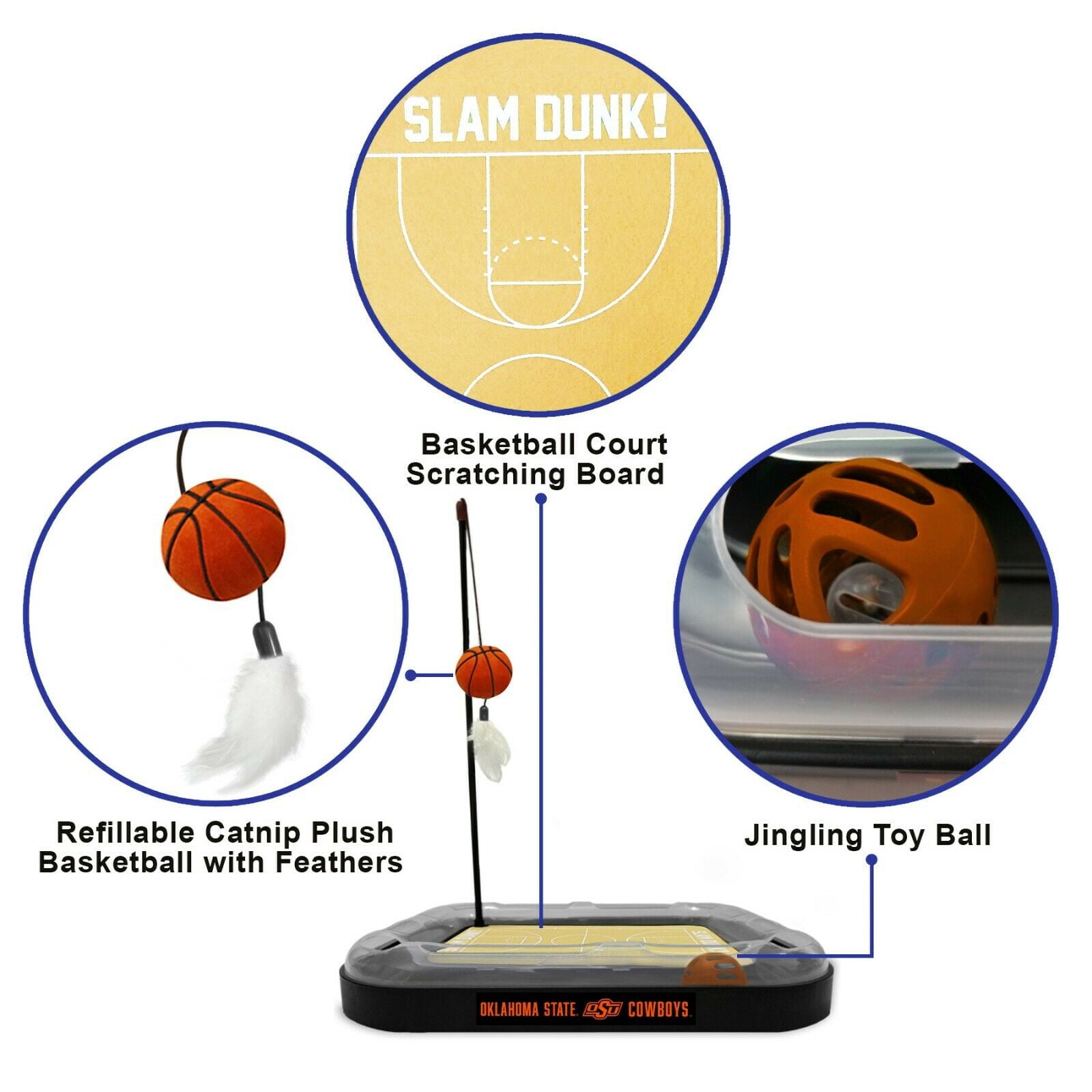 NCAA Oklahoma State Cowboys CAT Scratcher Mat Toy with Catnip Plush & Feather Cat Toy 5-in-1 Kitty Toy