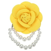 Fabric Camellia Flower Brooch Pearl Pins Bracelet Dual Use for Women Yellow