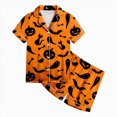 thumbnail image 5 of TOWED22 Big Kids Unisex Halloween Pjs Set Girls Boys Silk Pajama Sets Satin Clasic Sleepwear 2-13T Fall Winter 2 Pieces Button Down Nighty(Orange,2-3 Y), 5 of 5