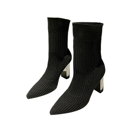 

Daeful Women Anti Slip Sock Style Block Heel Boot Work Dress Shoes Office Fashion Pointed Toe Black 5