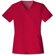 Angle View: Cherokee Luxe Scrubs Top for Women V-Neck 1845, S, Red