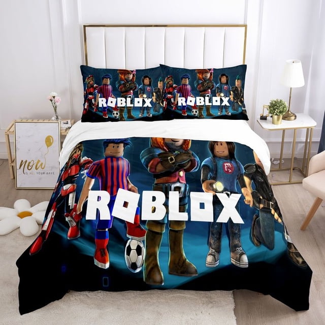 Juego de cuatro piezas de animación de mundo Virtual, Sábana Roblox circundante, funda de edredón para dormitorio de estudiantes, regalo para niñas y niños