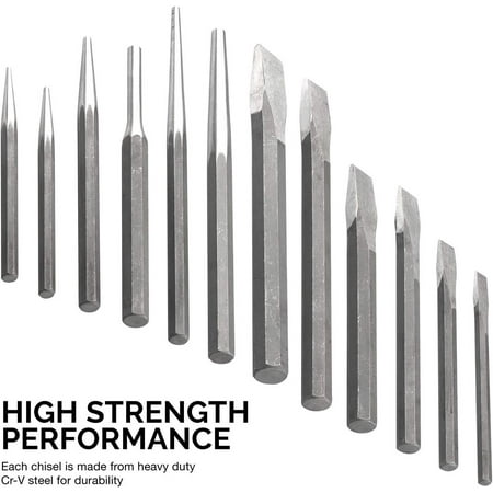 NEIKO 02623A Cold Chisel and Punch Set | 12 Piece | Cr-V Steel | Remove Pins and Bushings | Cut or Split Steel Objects