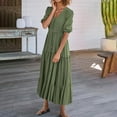 thumbnail image 5 of Women 2024 Summer Flowy Maxi Dress Loose V Neck Button Front Solid Color Boho Tiered Swing Dresses, 5 of 8