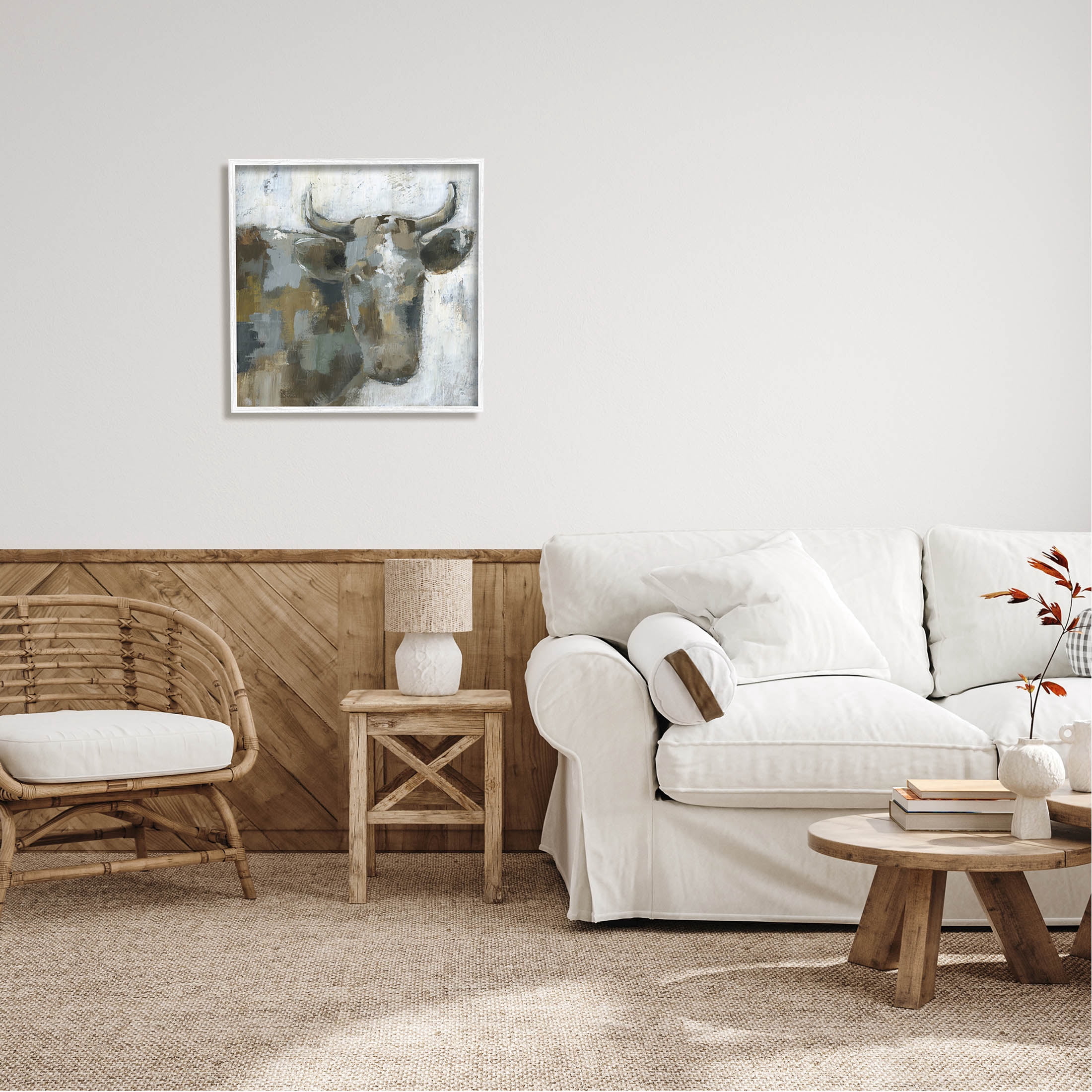 Abstract Cattle Farm Animal Animals & Insects Painting White Framed Art Print Wall Art