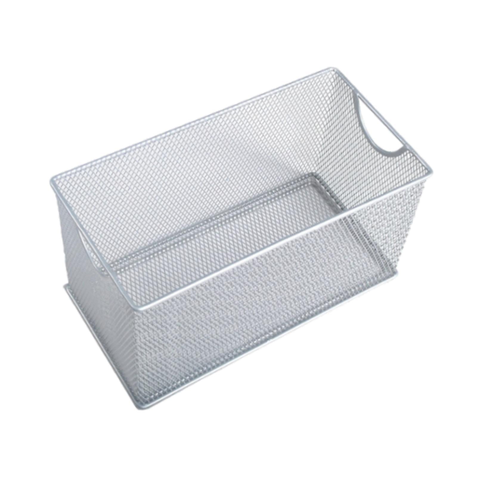 Fiocias CD Storage Box Organizing Container with Handles Multifunction Metal Mesh Basket Silver