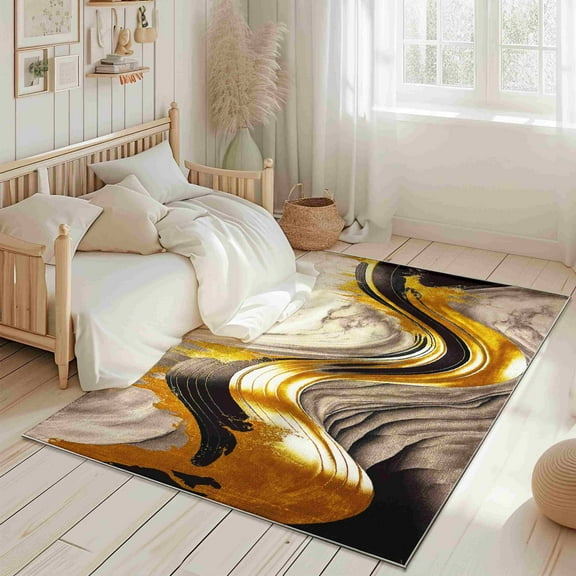 Modern Contemporary Abstract Area Rug Vibrant Shiny Colors for Living Room and Bedroom Design 1112 (5'2"x7'5",Beige)