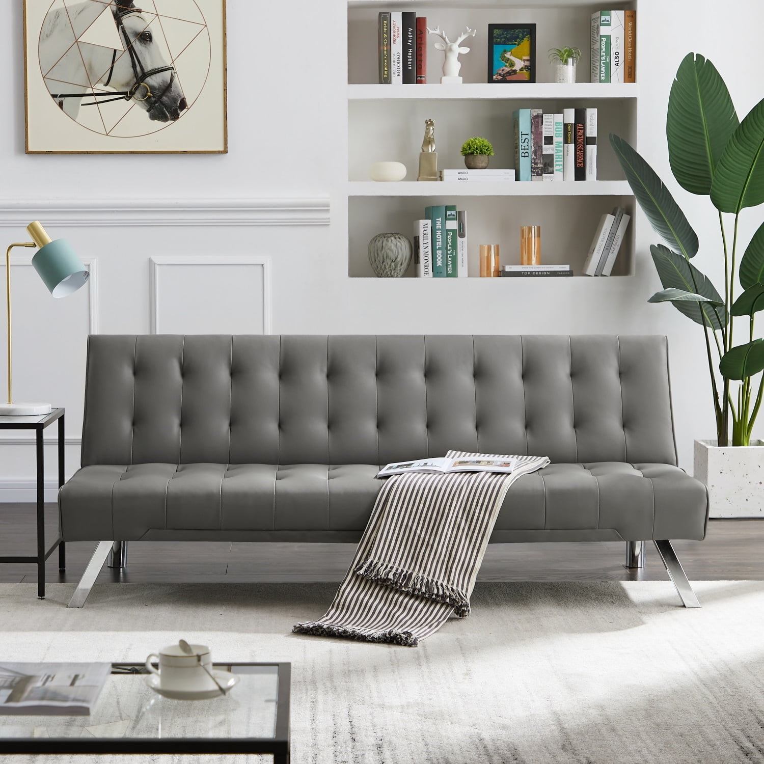 Kepooman Modern Convertible Folding Sofa Bed for Compact Living Space, Apartment, Dorm, Bonus Room with Metal Legs, Grey Kepooman Modern Convertible Folding Sofa Bed for Compact Living Space, Apartment, Dorm, Bonus Room with Metal Legs, Grey