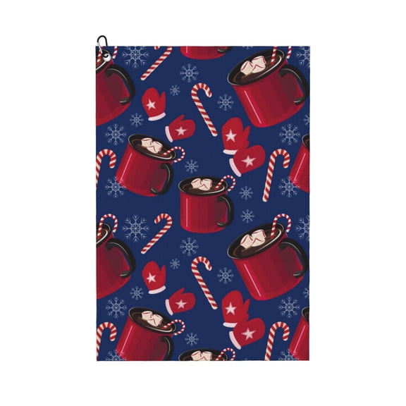 Golf Towels for Golf Bags For Men Women - Hot Cocoa Snowflake Mittens 24x16in Absorbent Quick Drying Golf Towel for Cleaning Golf Ball Club Golf Bag Accessories with Carabiner