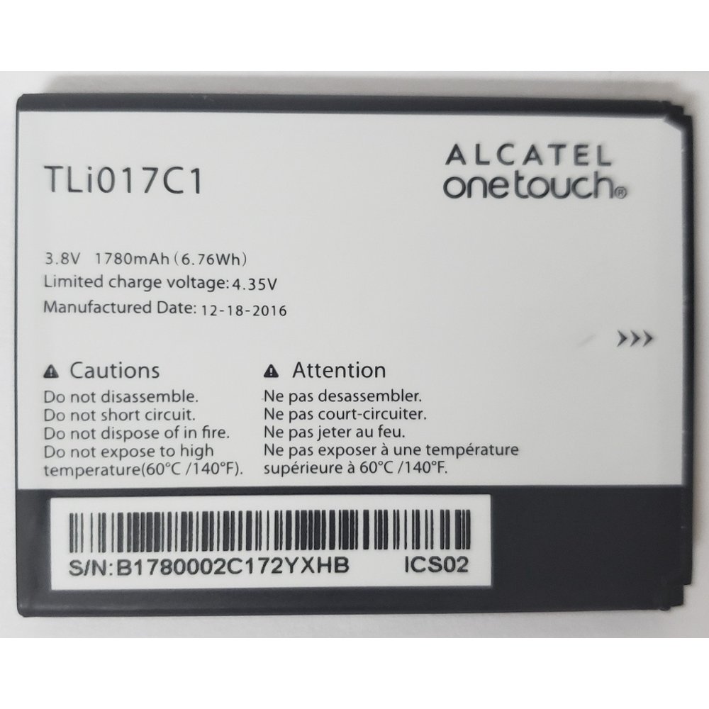 Alcatel Cell Phone Battery TLi017C1 1ICP6/46/56 3.8V 1780mAh 6.76Wh