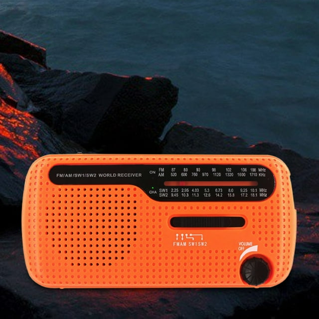 COFEST Portable AM/FM/SW Radio with Hand Crank, Rechargeable Battery, USB Cellphone Charger, and Emergency Flashlight for Camping and Outdoor Activities Orange
