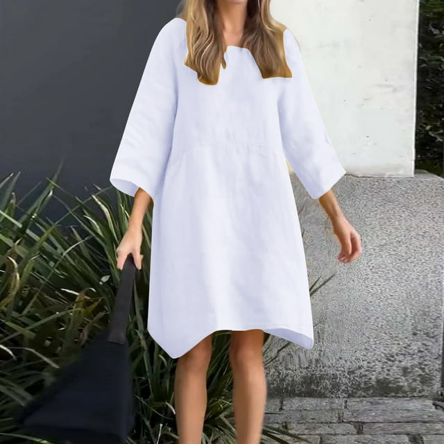 Gspmoly Robes pour Femmes, Femmes Décontractées à Manches Longues Unies à Col Rond Longues Robes Robes de Soirée pour Femmes Offres des Fêtes