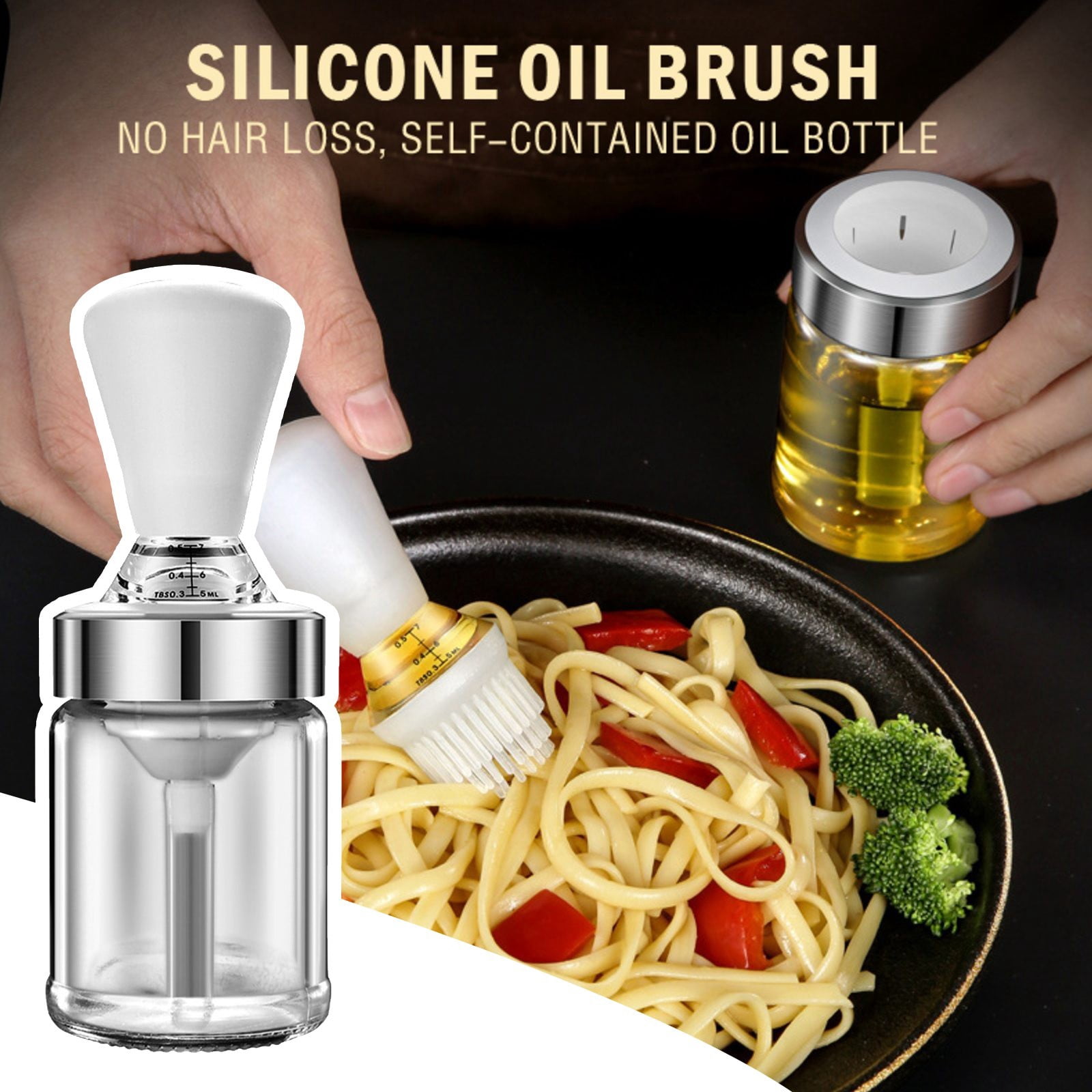 Bouteille Huile Avec Pinceau 350ml - 2 En 1 Verre/Silicone - Pour Cuisine, BBQ