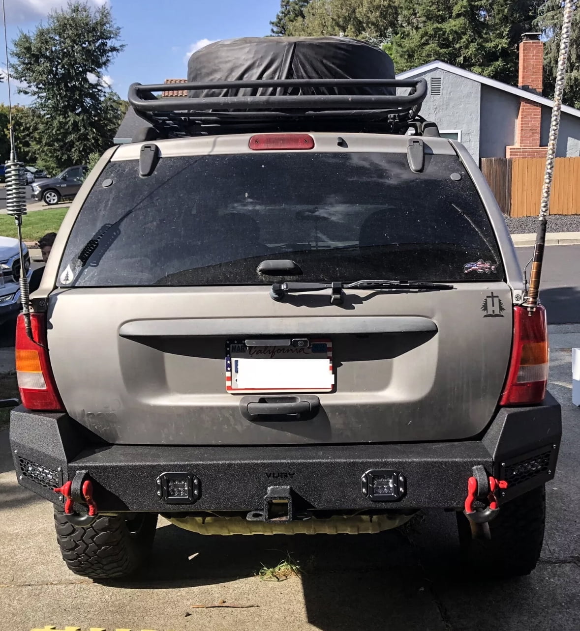 Vijay Compatible with 1999-2000-2001-2002-2003-2004 Jeep Grand Cherokee WJ Front and Rear Bumper Textured Black Steel with Light and D-ring