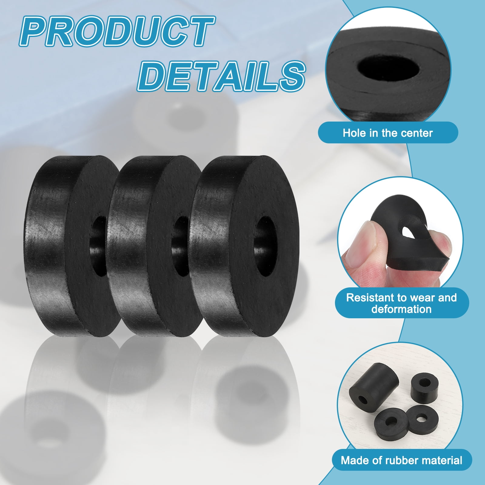 60pcs Rubber Spacers 30mm OD x 10mm ID x 7mm Height Round Anti Vibration Spacer