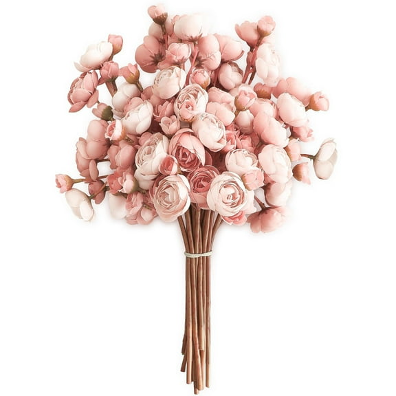 Ranunculus Artificial Flowers, Silk Mini Bouquets for Home Decor, Wedding, Table Centerpiece and Bridal Shower Decorations, DIY Bulk Faux Floral Arrangements (Dusty Rose)