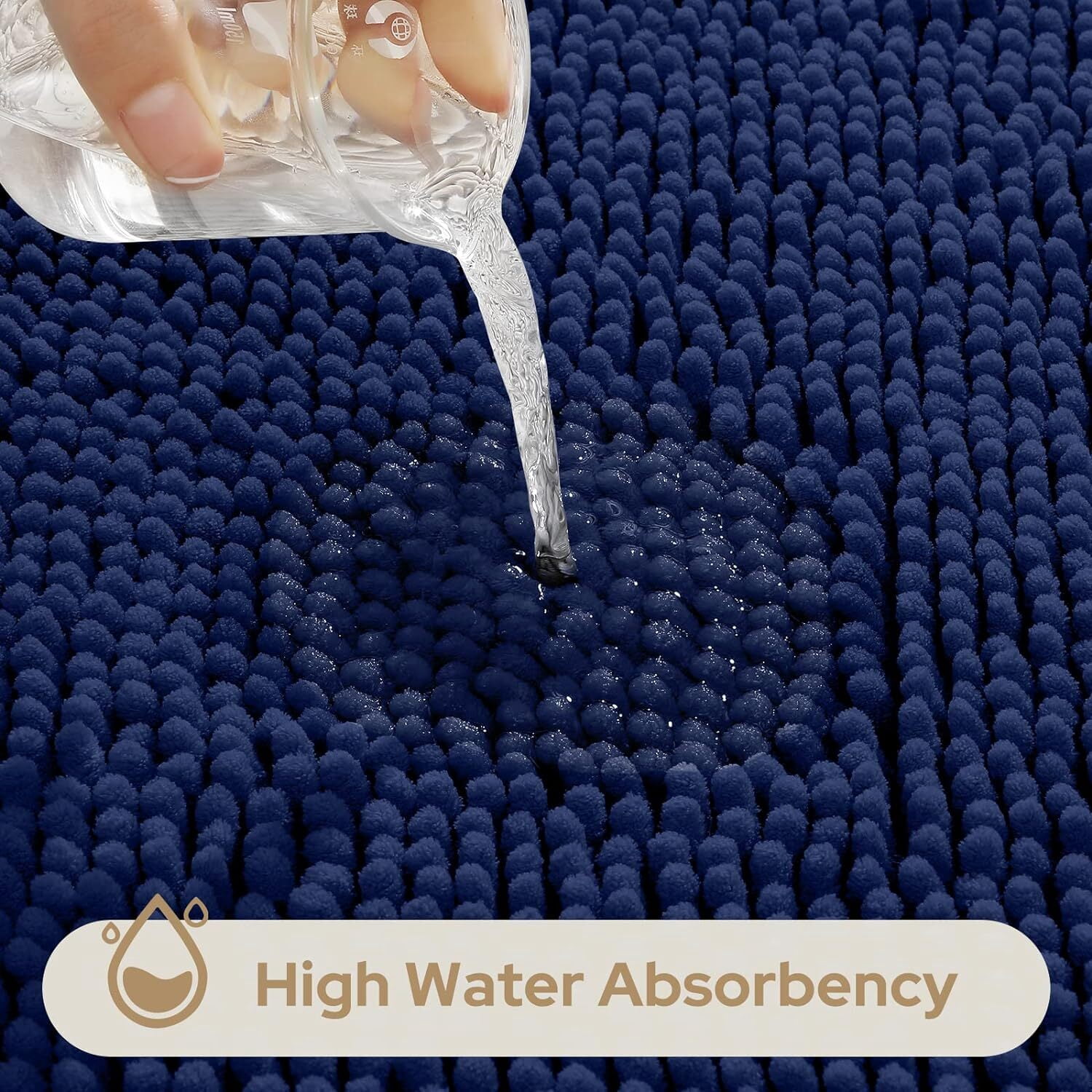 Bathroom Rugs Sets 3 Piece Chenille Bath Rug Non-Slip Bath Mats with Soft Plush PVC Backing Water Absorbent Carpet 1'' Quick Dry Microfiber Toilet Mat, Navy Blue