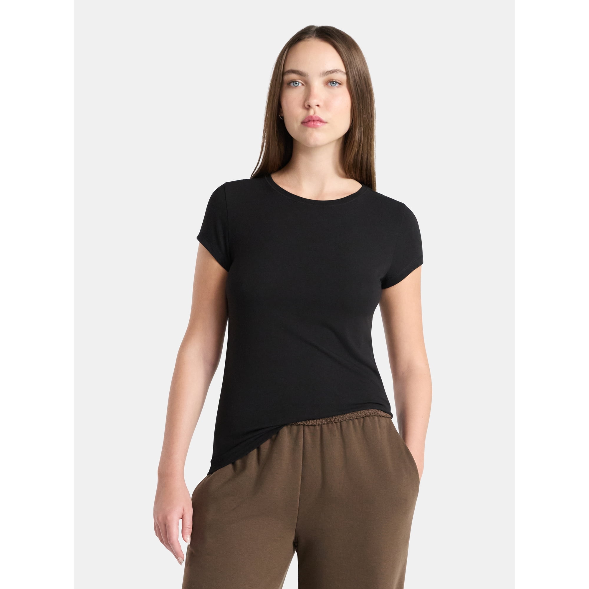 No Boundaries Crew Neck Tee with Short Sleeves, 1 or 3-Pack, Women’s, Sizes XXS-XXL