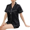 thumbnail image 5 of Women's Short Sleeve Shorts Pajama Set Summer Soft Silky Comfy Button Up Spring Lightweight Pjs 2 Piece Silk Sleepwear Black 8-10, 5 of 5