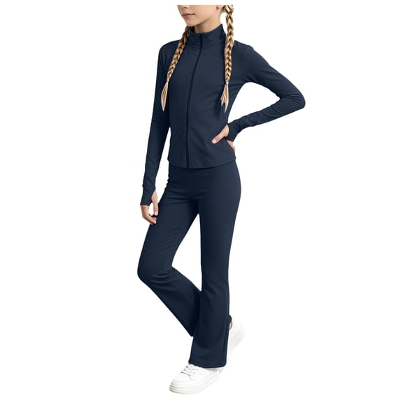 RFQWOVSR Girls Ballet Long Sleeve Zipper Jacket Set Dance Performance Outfit 9-10 Years