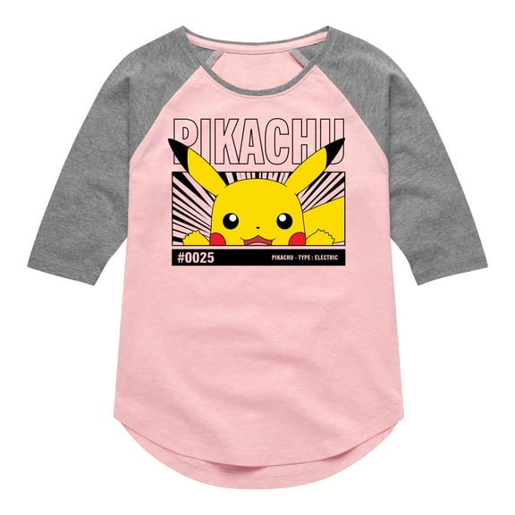 Pokémon - Peeking Pikachu - Youth Girls Raglan Graphic T-Shirt