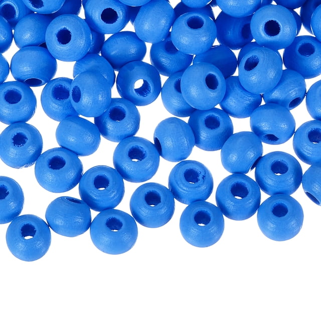 Paquete de 200 Perlas de Madera Natural de 6mm, Perlas Espaciadoras Redondas Coloridas de Gran Agujero (Azul)