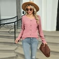 thumbnail image 3 of Womens - Sweaters 2025 Long Sleeve Henley Shirt Fall Casual Crewneck Tunic Tops Pink L, 3 of 8