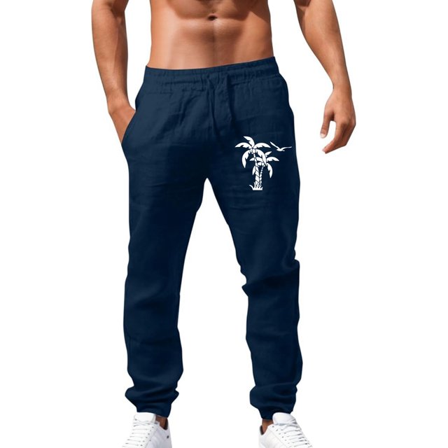 Zszcpp High Waisted Pants Mens Coconut Tree Print Cropped Lightweight Long Suitable Cool Trousers Casual Trouser