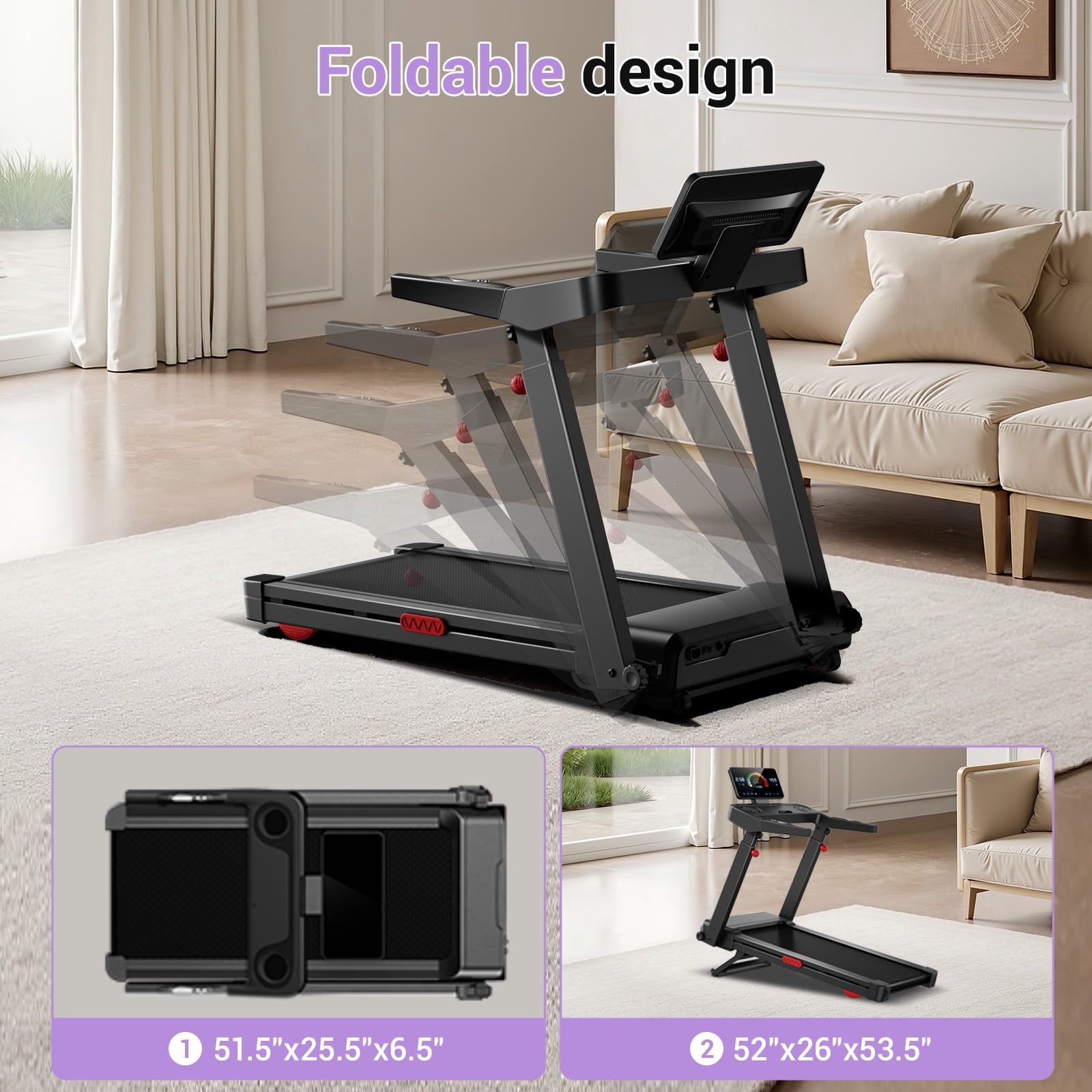 SONITU 16% Auto Incline Treadmill, Foldable with 3-Level Console, Quiet 3.5 HP Motor, 400 lbs Weight Capacity