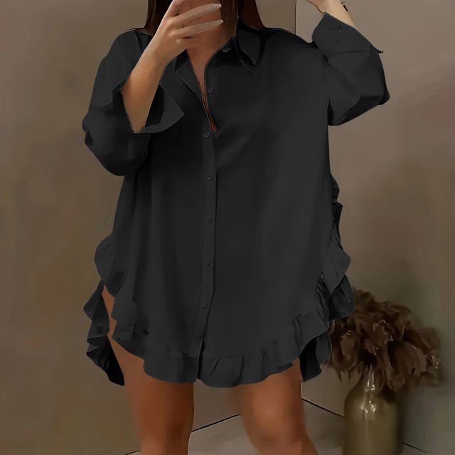 Aqestyerly Women's Flounce Hem Blouse - Spring Casual top with Ruffle Sleeve Detailing