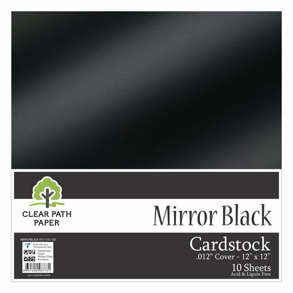 Mirror Black Cardstock - 12 x 12 inch - .012" Thick - 10 Sheets - Clear Path Paper