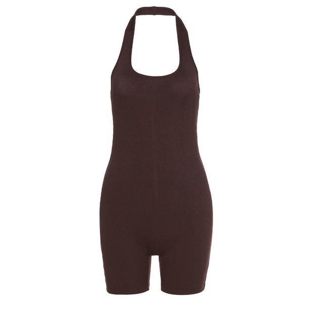 Mono deportivo de cuello corto sin espalda sexy de color sólido para mujer estilo primaveral