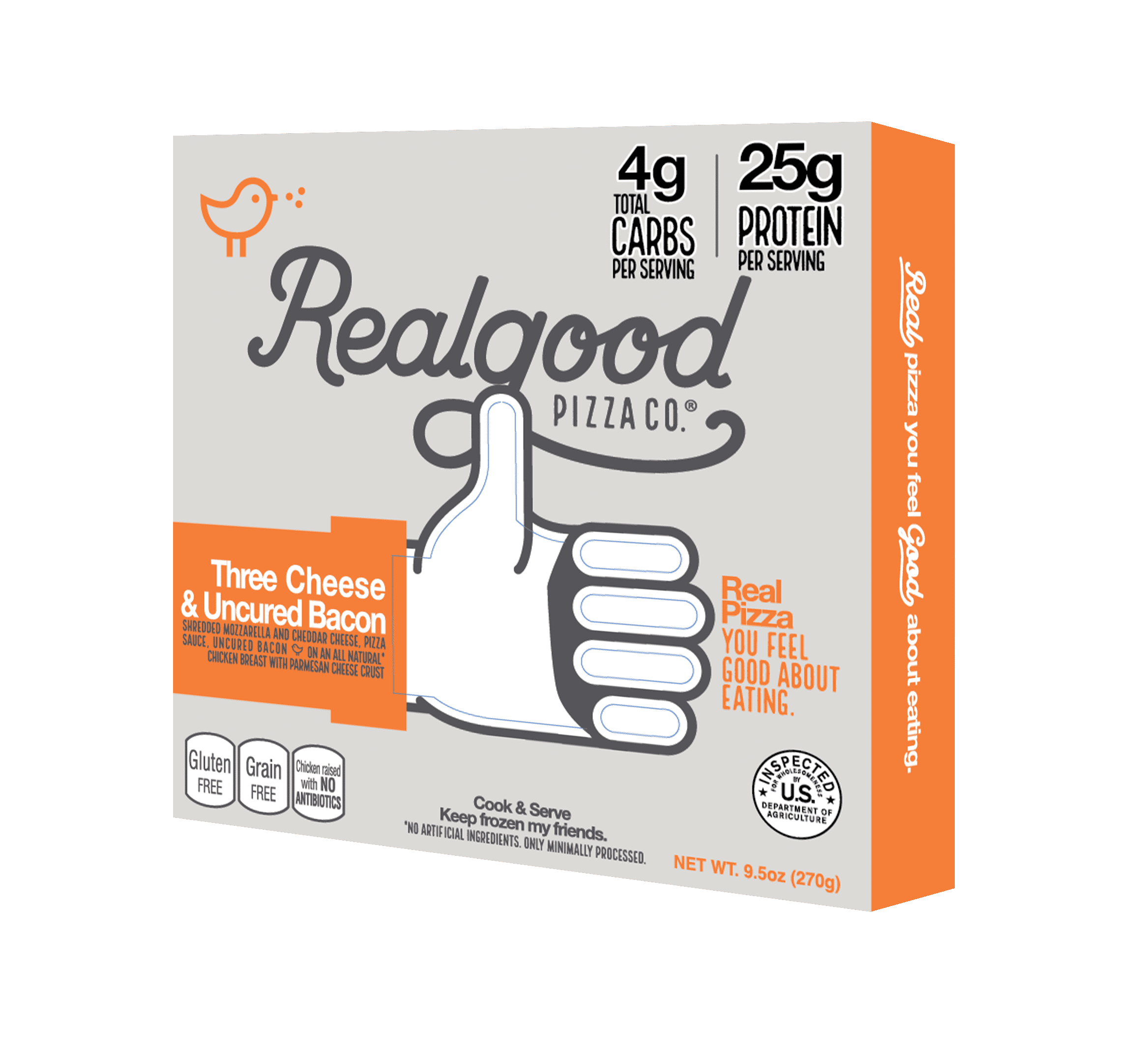 Real Good Low Carb Three Cheese & Uncured Bacon Pizza, 9.5 oz Box