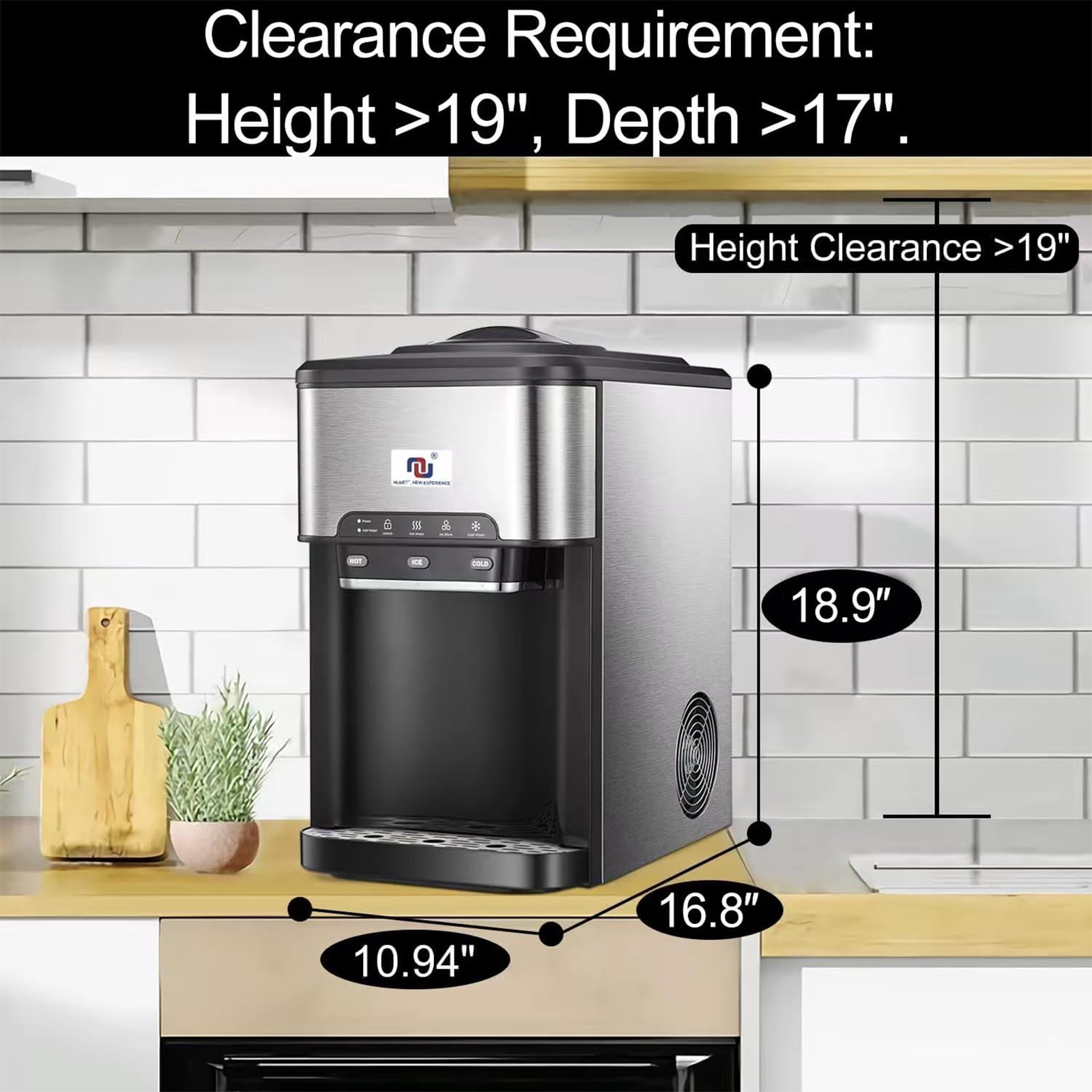 Portable Ice Maker Water Cooler Dispenser 3-in-1, Countertop Model with Built-in Ice Maker, Includes 10 Ft Water Inlet Hose, Produces 44 lbs of Ice Daily, 4lb Ice Storage (ice Maker+Hose)