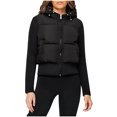 thumbnail image 2 of NJDVHB Womens Winter Long Sleeve Parkas,Womens Personalized Splicing Knitted Black Solid Color Hooded Splicing Pocket Drawstring Short Jacket, 2 of 5