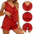 thumbnail image 5 of VONCOS Womens Red Loungewear Set – Soft Cotton Modal 2 Piece Pajama with Lace Trim Sleepwear for Women,Size M, 5 of 7
