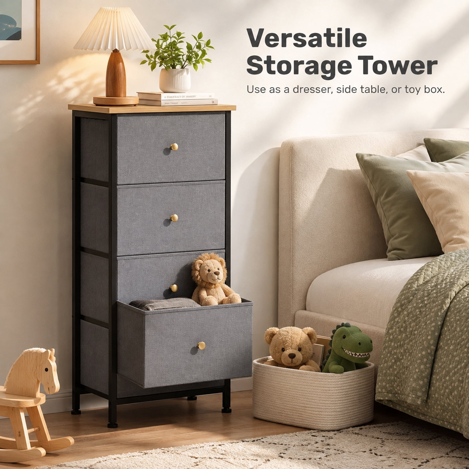 Alvantor Dresser Nightstand for Bedroom, 4-Drawer Fabric Dresser Storage Tower, Space-saving tower, Bedroom or closet use, Chest of drawers for small spaces