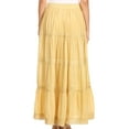 thumbnail image 2 of Sakkas Solid Embroidered Crochet Lace Trim Gypsy Bohemian Mid Length Cotton Skirt - Burnt Yellow - One Size, 2 of 5