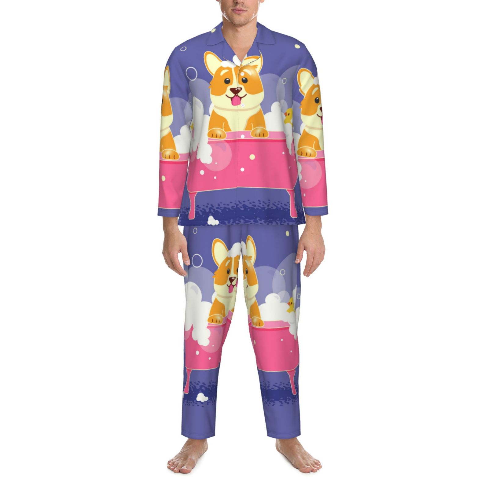 Bingfone Men'S Pajama Set 2 Piece Loungewear Pjs, Long Sleeve With ...
