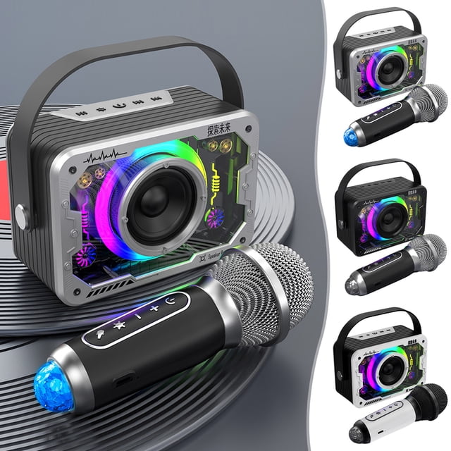 YCYHDS Haut-Parleur Bluetooth Portable 1800mah avec Microphone pour Karaoké Familial à Domicile, Lumière Ambiante Synchronisée avec la Musique, Intérieur Extérieur, Fête, Chant, Soldes Aujourd'hui, Offres Prime