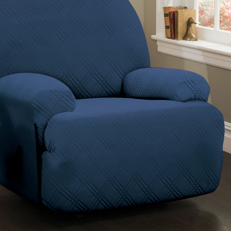 Stretch Sensations 4 Piece Stretch Double Diamond Jumbo Recliner Slipcover Navy Walmart